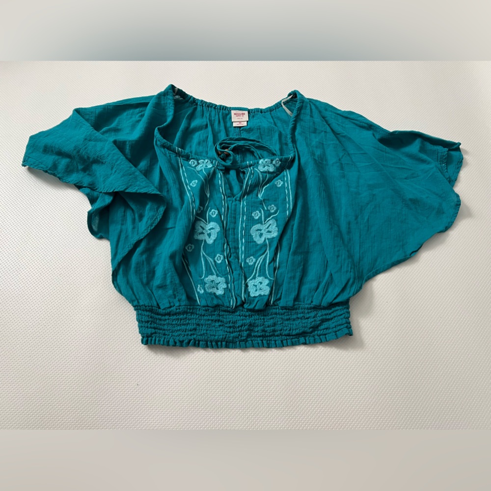 Vintage - Crop Top Bohemian Blue Blouse